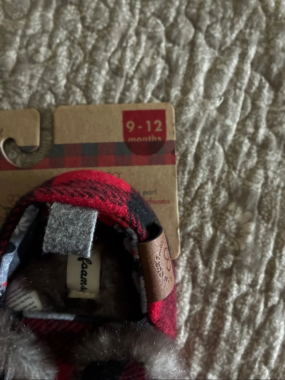 Dearfoams Red & Black Plaid 'BABY BEAR' Kids Slippers